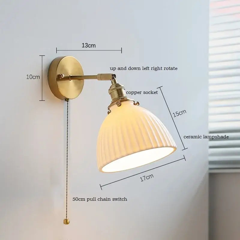 Elegant gold ruffled ceramic led wall light bedroom sconce