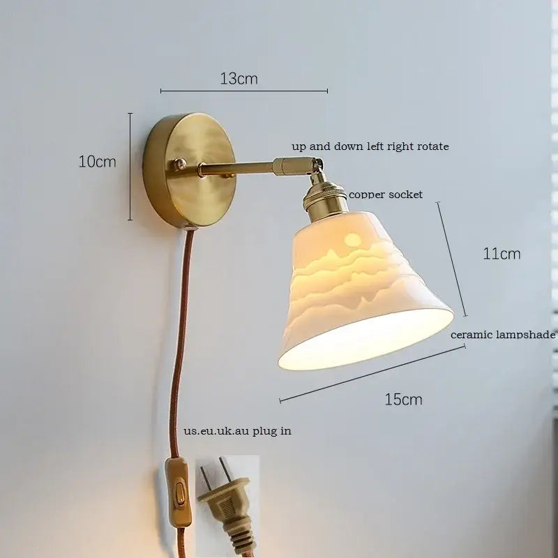 Elegant gold ruffled ceramic led wall light bedroom sconce