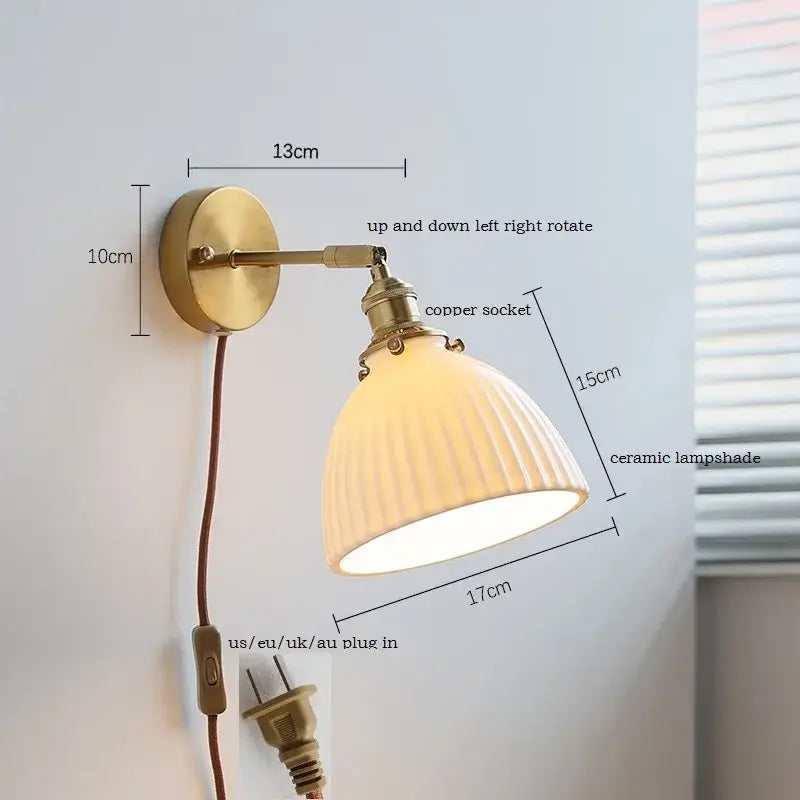 Elegant gold ruffled ceramic led wall light bedroom sconce