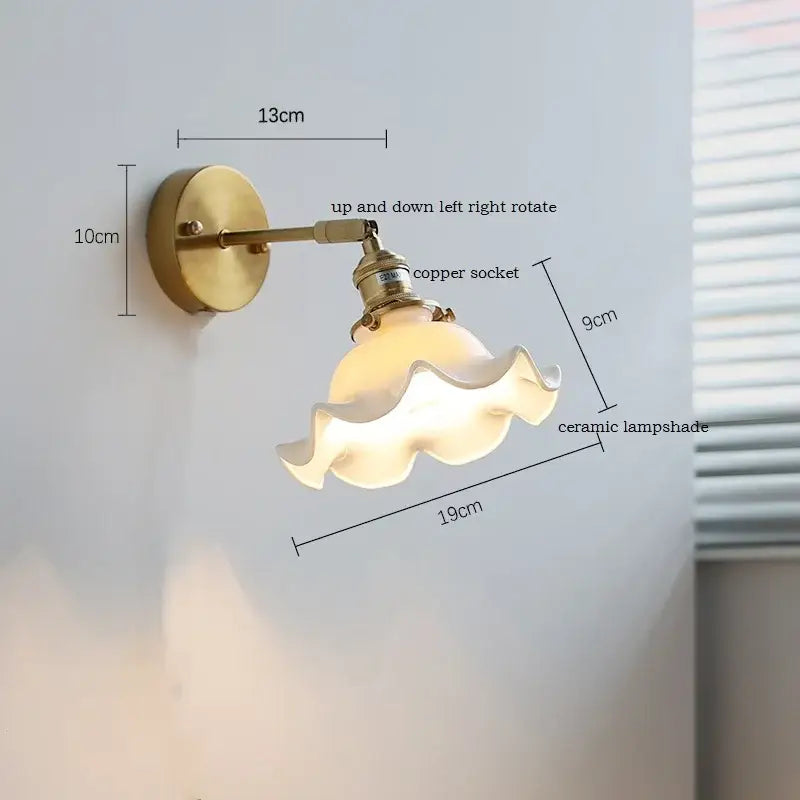 Elegant gold ruffled ceramic led wall light bedroom sconce