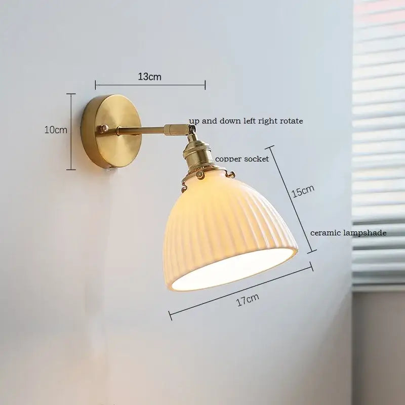 Elegant gold ruffled ceramic led wall light bedroom sconce