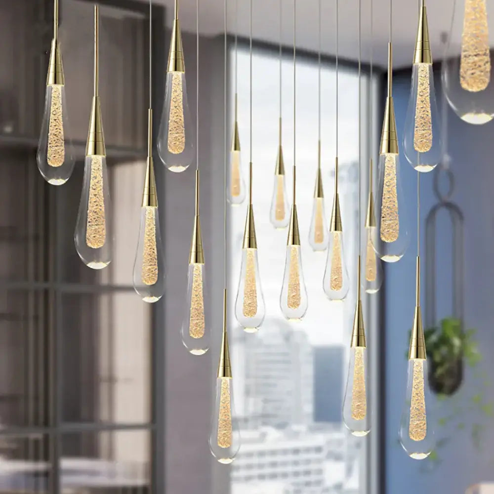 Elegant gold teardrop crystal glass pendant light dining room