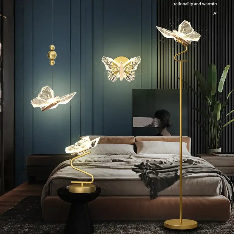 Elegant golden decorbites butterfly chandelier floor lamp bedroom