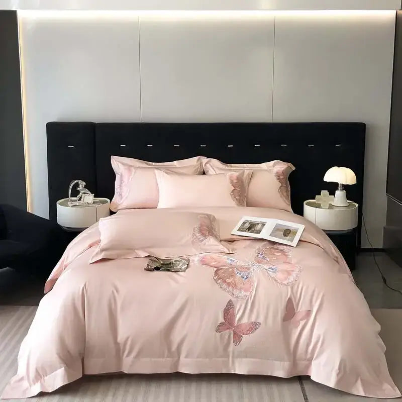 Elegant gray butterfly embroidery bedding set bedroom linens