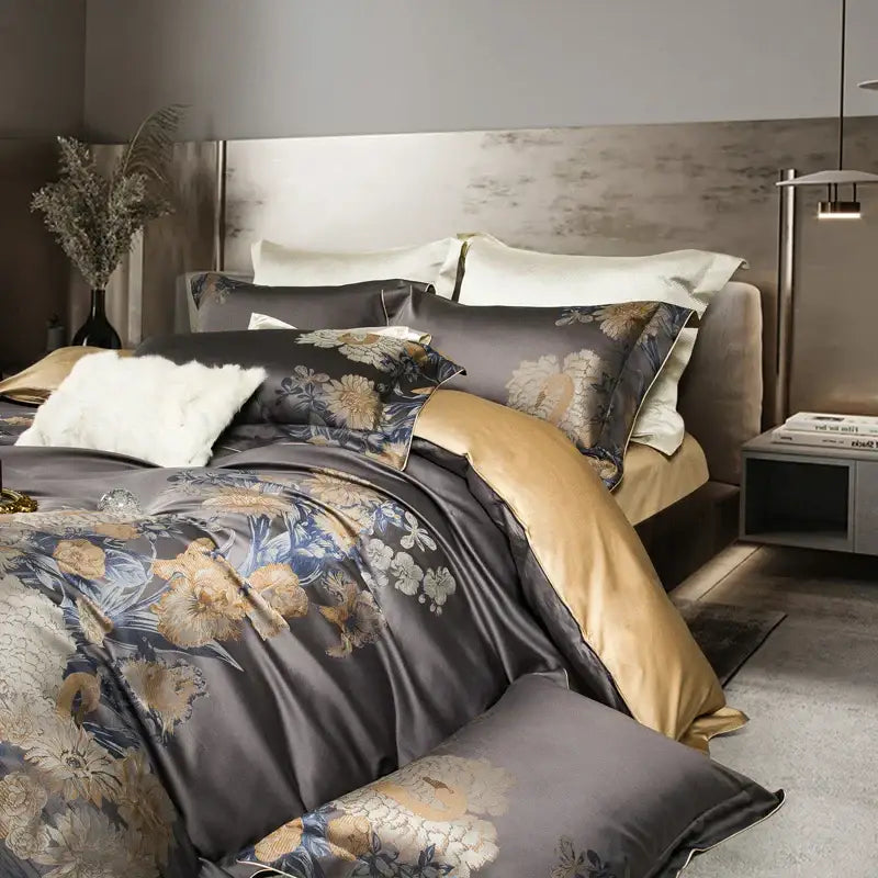 Elegant gray & gold 1500tc egyptian cotton bedding set bedroom