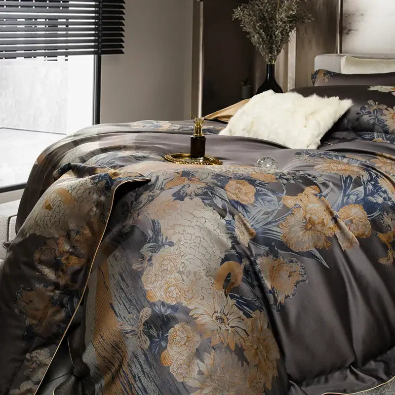 Elegant gray & gold 1500tc egyptian cotton bedding set bedroom