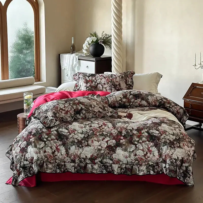 Elegant green & white rose 1000tc egyptian cotton bedding set bedroom