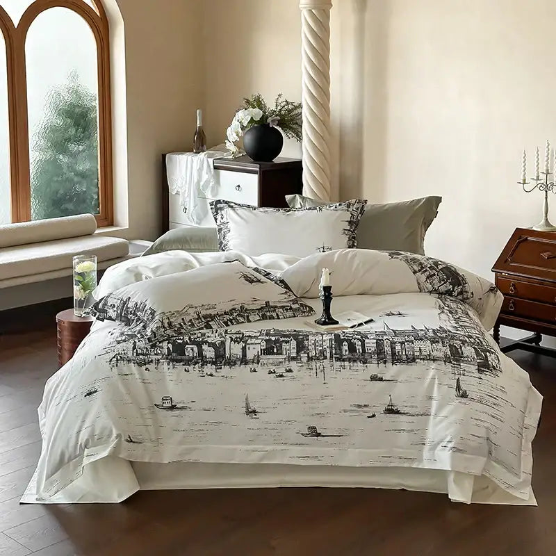Elegant green & white rose 1000tc egyptian cotton bedding set bedroom