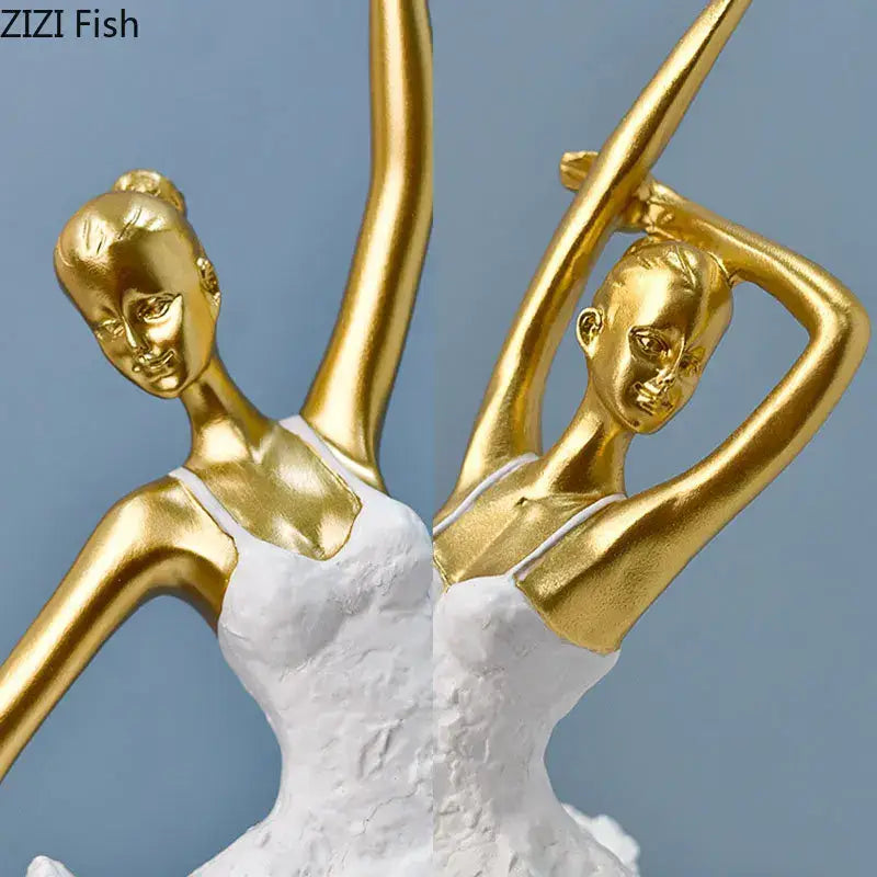 Elegant white & gold ballet dancer resin sculpture bedroom decor