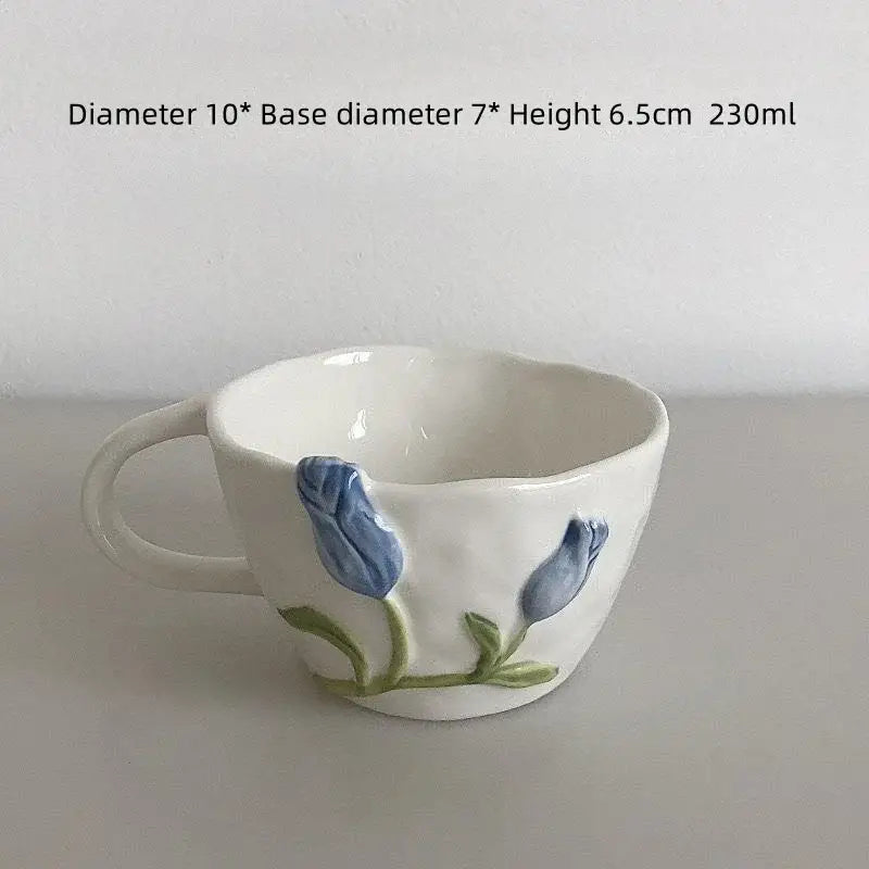 Embossed tulip ceramic cup and saucer set dining room kitchen decor