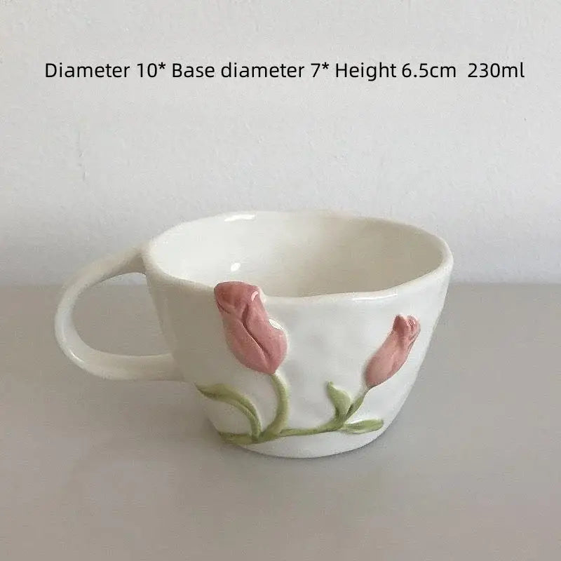 Embossed tulip ceramic cup and saucer set dining room kitchen decor