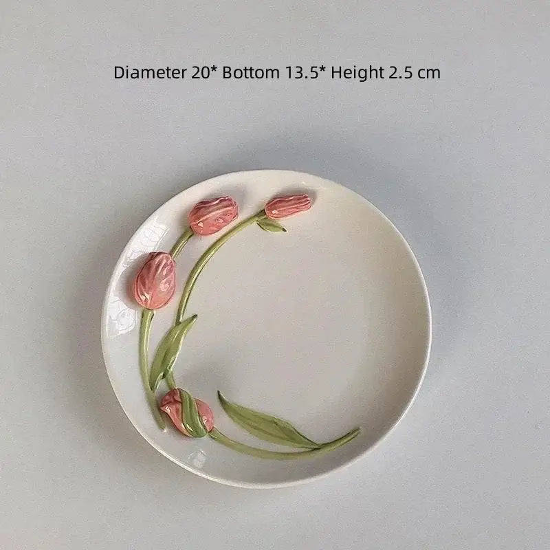 Embossed tulip ceramic cup and saucer set dining room kitchen decor