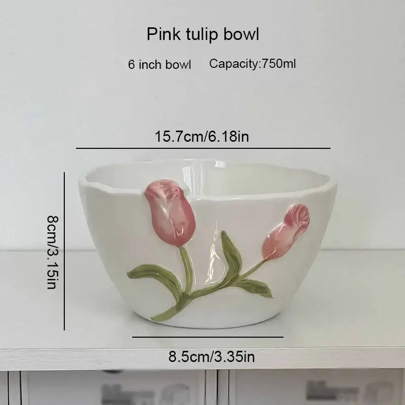 Embossed tulip ceramic cup and saucer set dining room kitchen decor