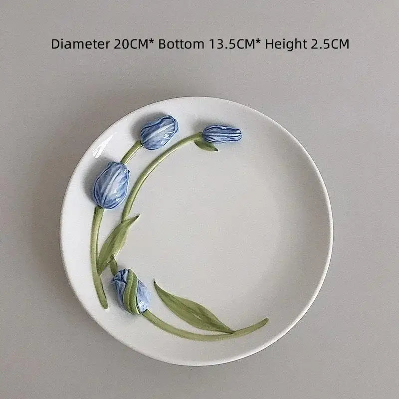 Embossed tulip ceramic cup and saucer set dining room kitchen decor