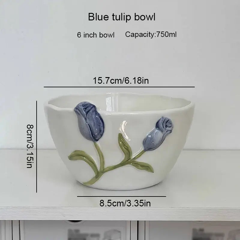 Embossed tulip ceramic cup and saucer set dining room kitchen decor