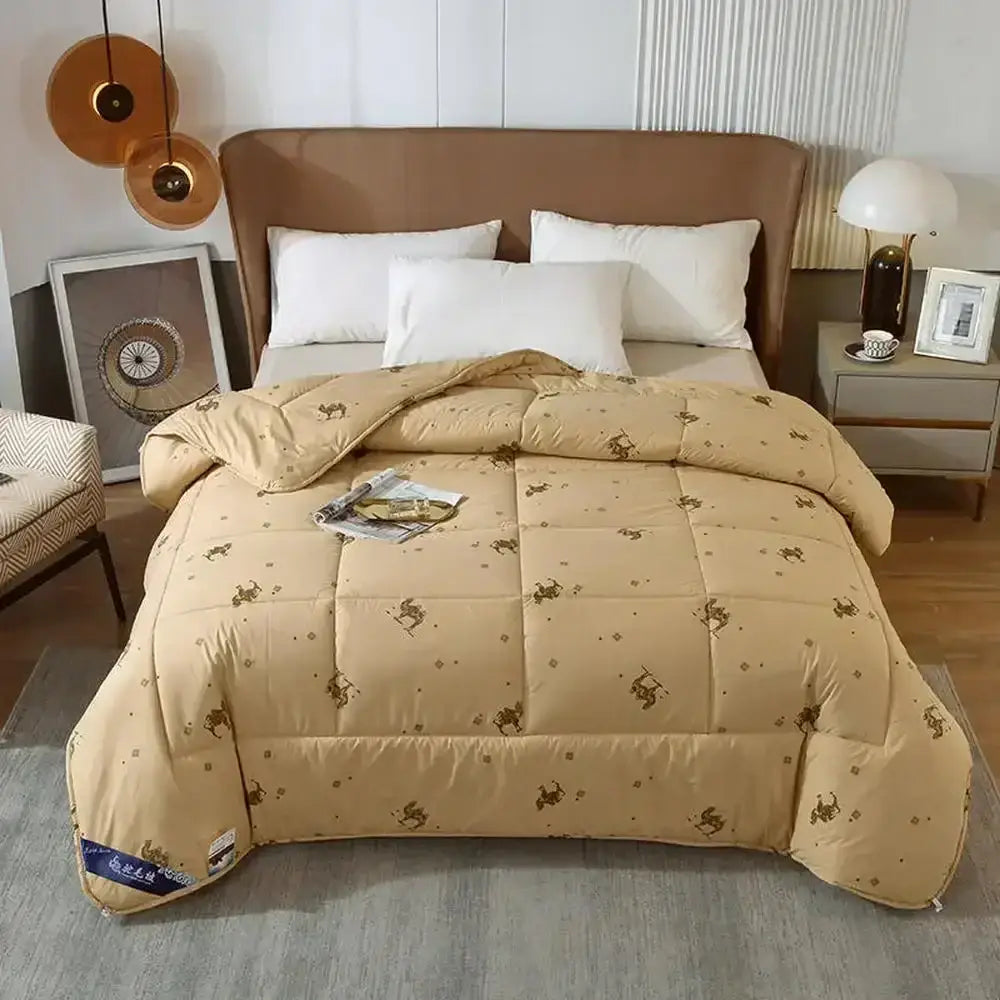 Embroidered beige camel hair quilted blanket bedroom comforter