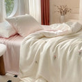 Embroidered cream satin ice silk bedding sets for bedroom sleep
