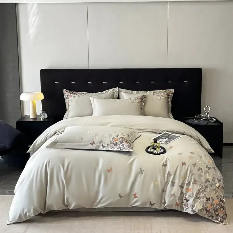 Embroidered light blue butterflies bedding set for bedroom