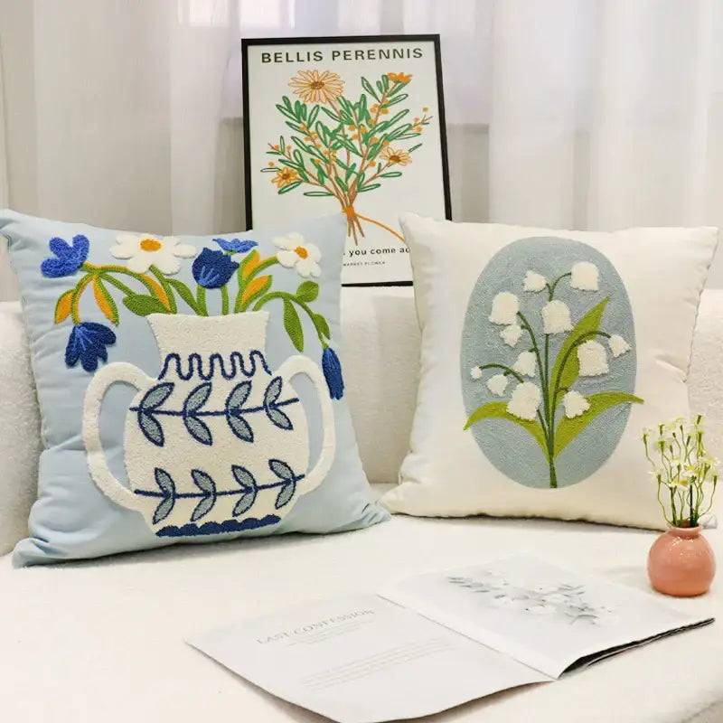 Embroidered lily of the valley blue hyacinth square pillowcase bedroom