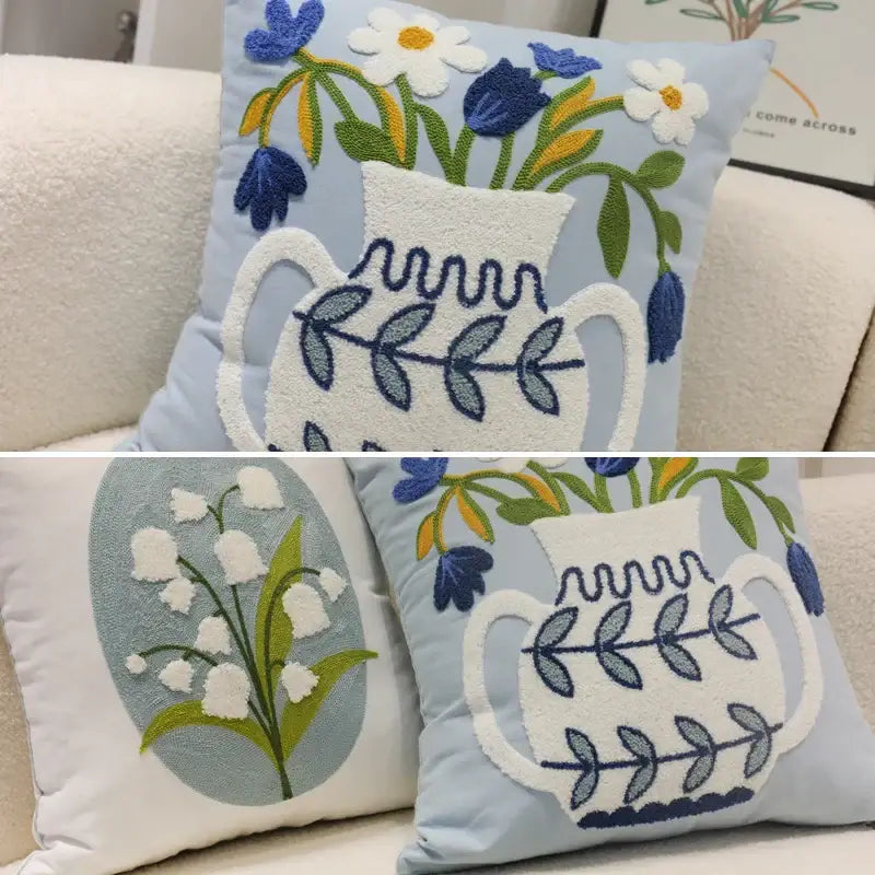 Embroidered lily of the valley blue hyacinth square pillowcase bedroom