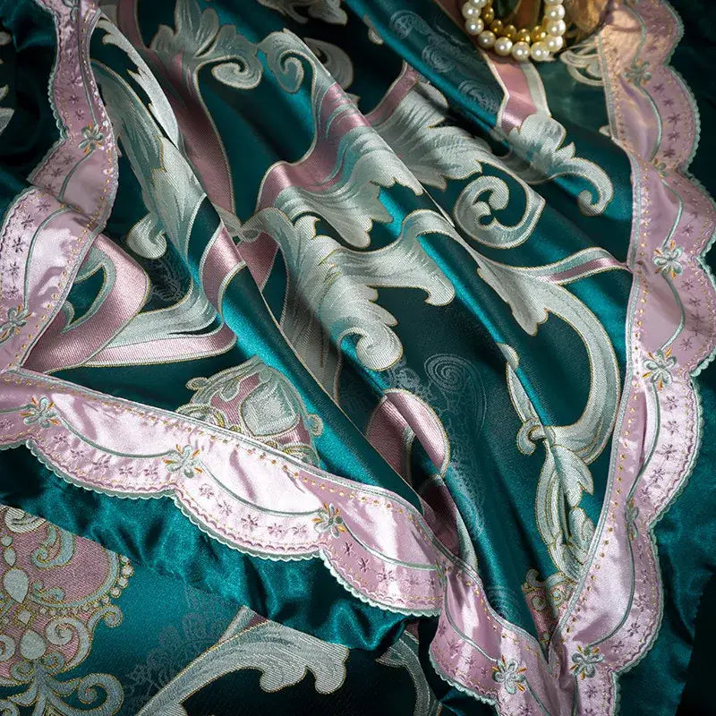Emerald green damask 200s embroidery egyptian cotton bedding set bedroom