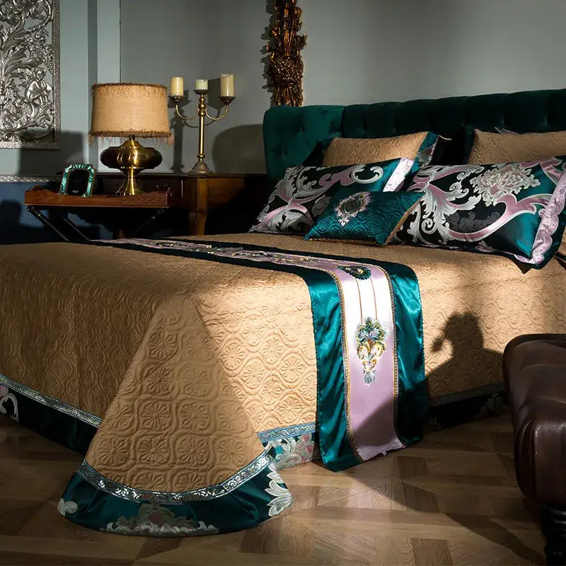 Emerald green damask 200s embroidery egyptian cotton bedding set bedroom
