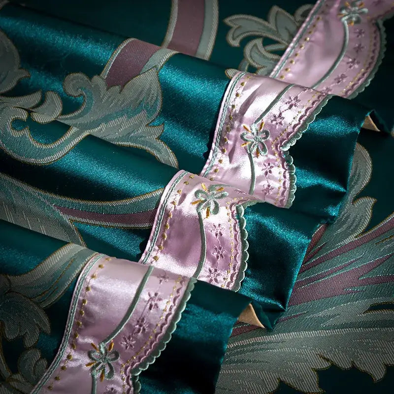 Emerald green damask 200s embroidery egyptian cotton bedding set bedroom