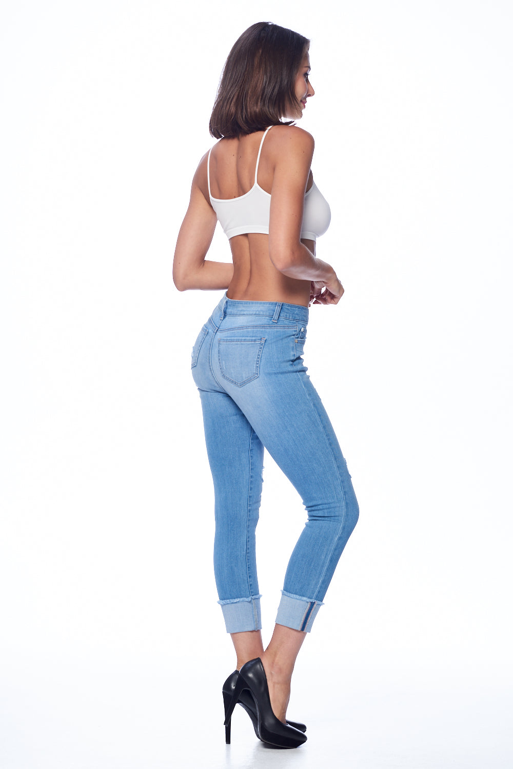 Mid Rise Destructed Ankle Skinny Jeans