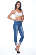 Mid Rise Destructed Ankle Skinny Jeans
