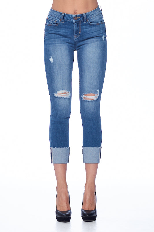 Mid Rise Destructed Ankle Skinny Jeans