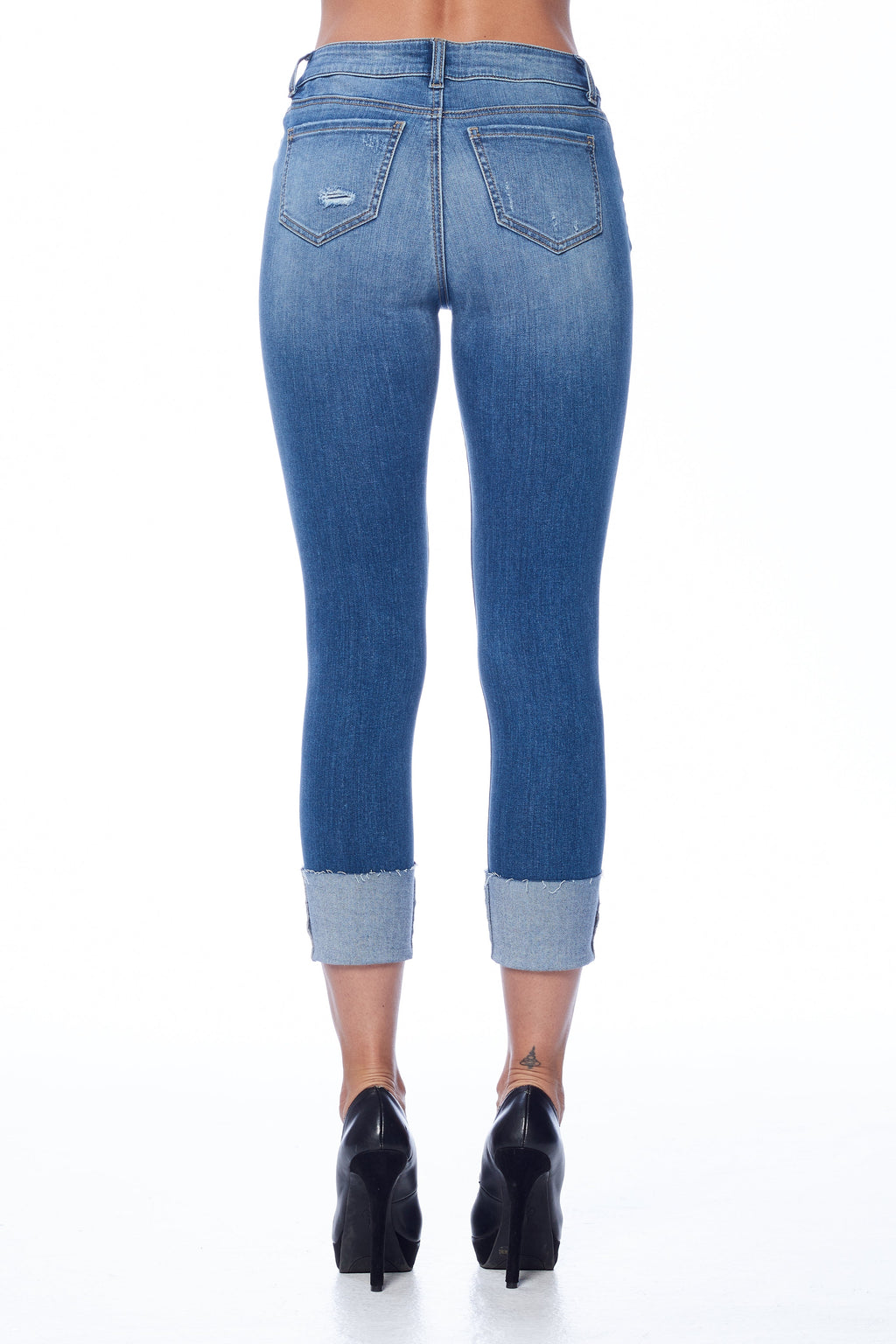 Mid Rise Destructed Ankle Skinny Jeans