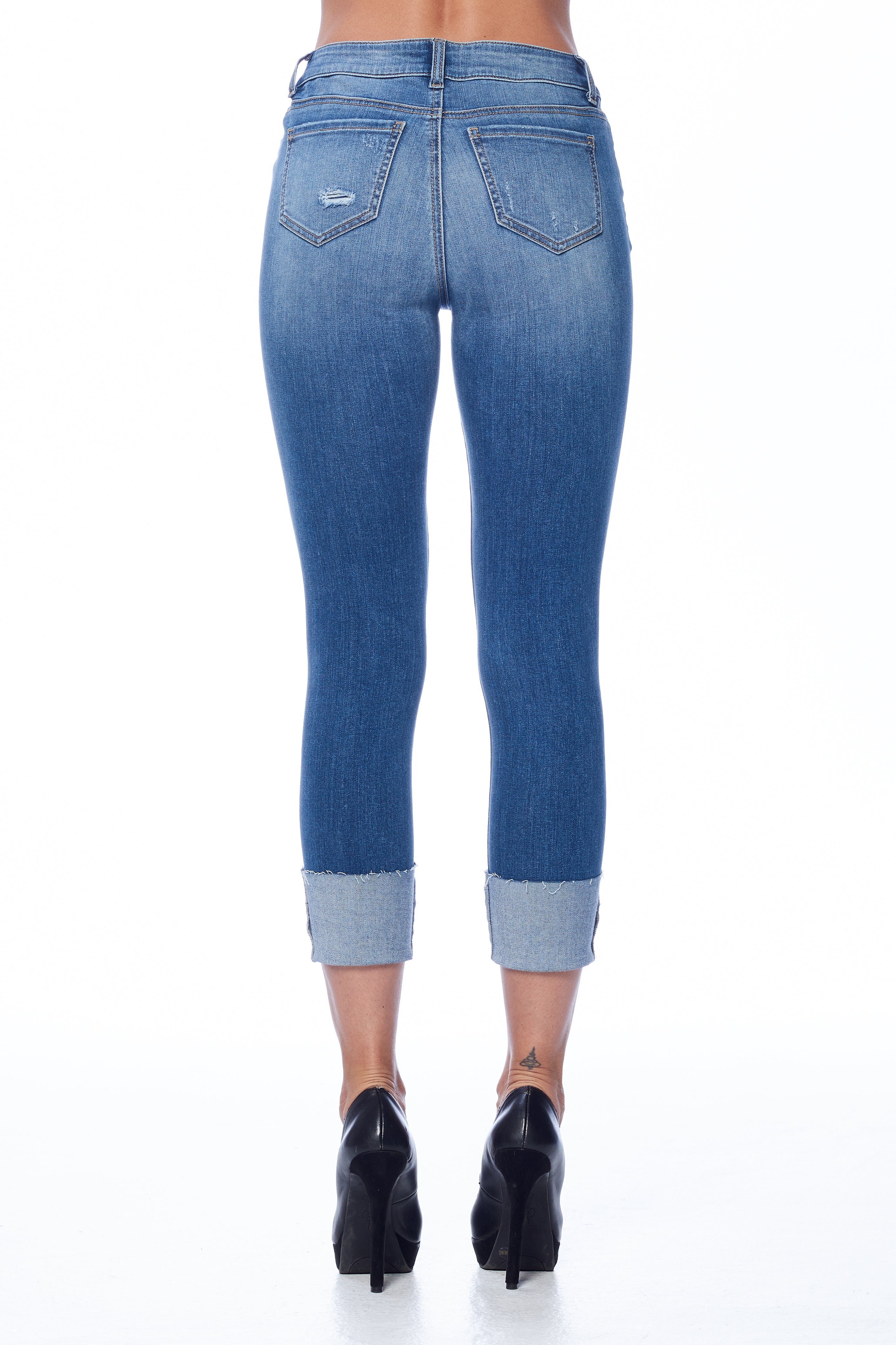Mid Rise Destructed Ankle Skinny Jeans