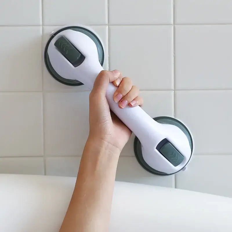 Ergonomic white & gray bathroom safety handle suction cup grab bar