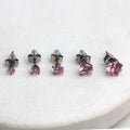 Pair of 316L Surgical Steel Pink Round CZ Stud Earrings