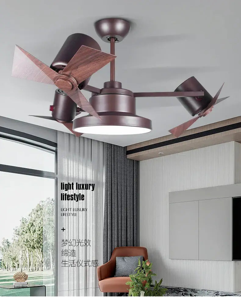 European bronze ceiling fan lamp with wooden blades for bedroom