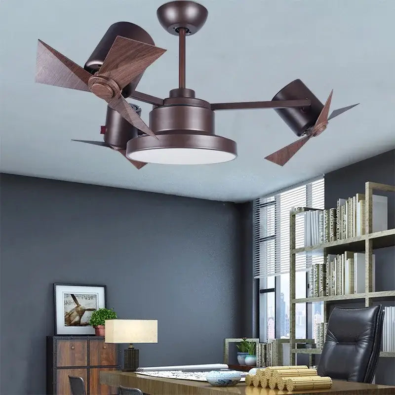 European bronze ceiling fan lamp with wooden blades for bedroom