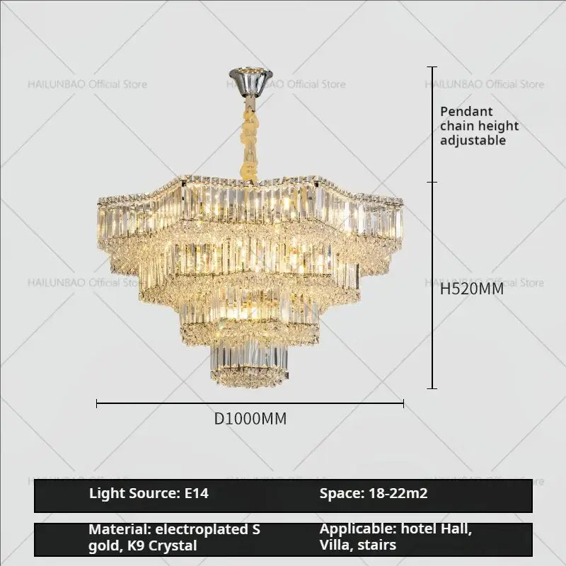 European chrome multi tier light crystal chandelier dining room