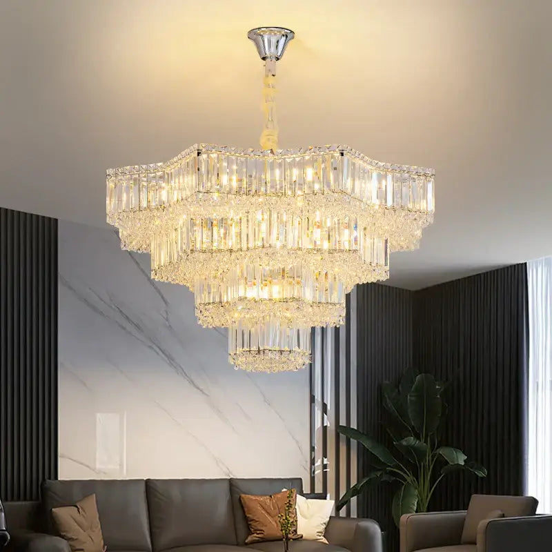 European chrome multi tier light crystal chandelier dining room