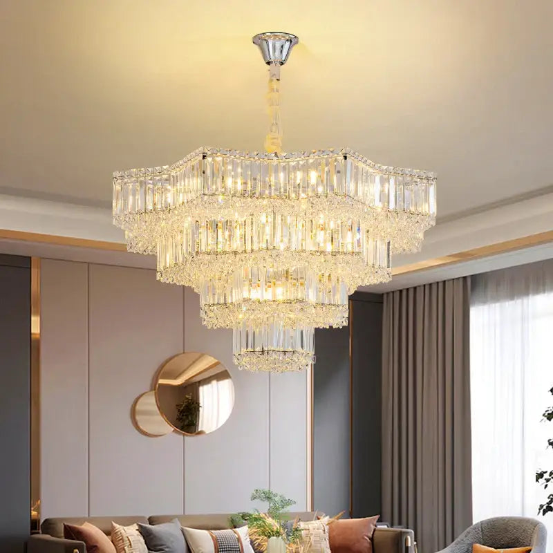 European chrome multi tier light crystal chandelier dining room