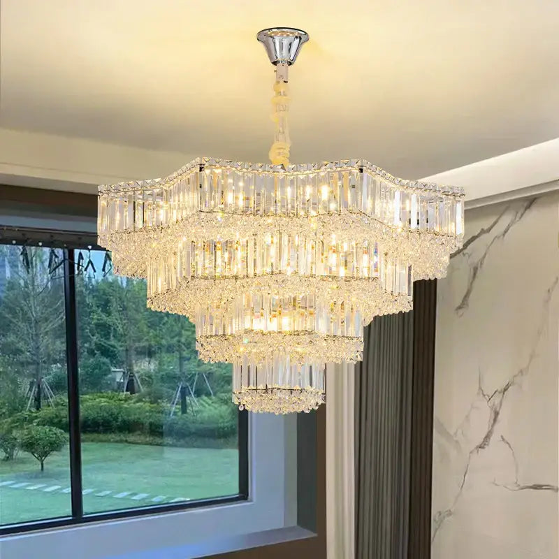 European chrome multi tier light crystal chandelier dining room