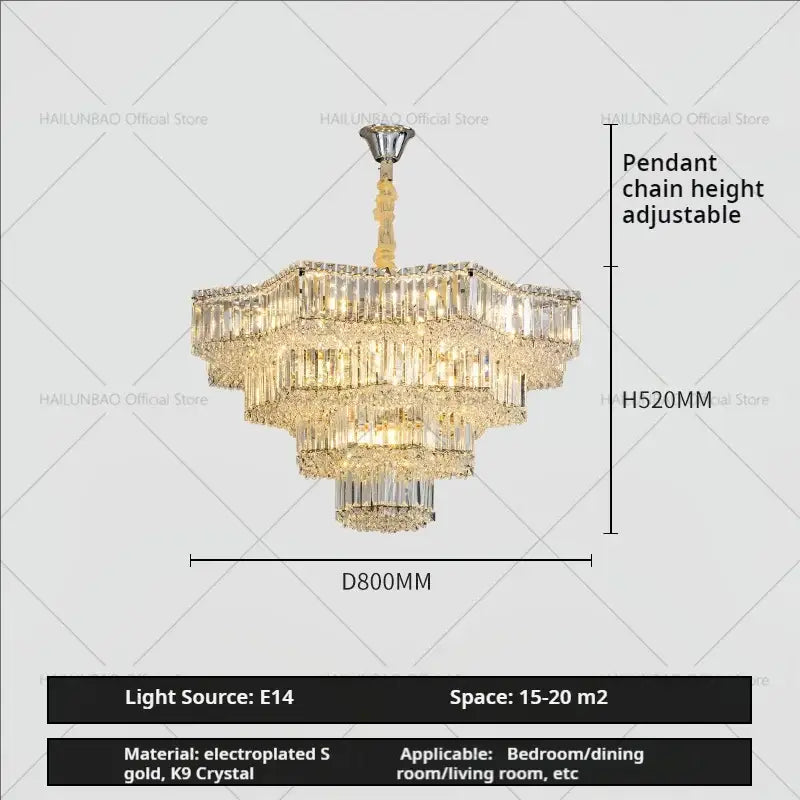 European chrome multi tier light crystal chandelier dining room