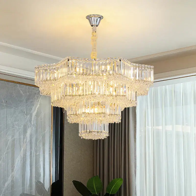 European chrome multi tier light crystal chandelier dining room