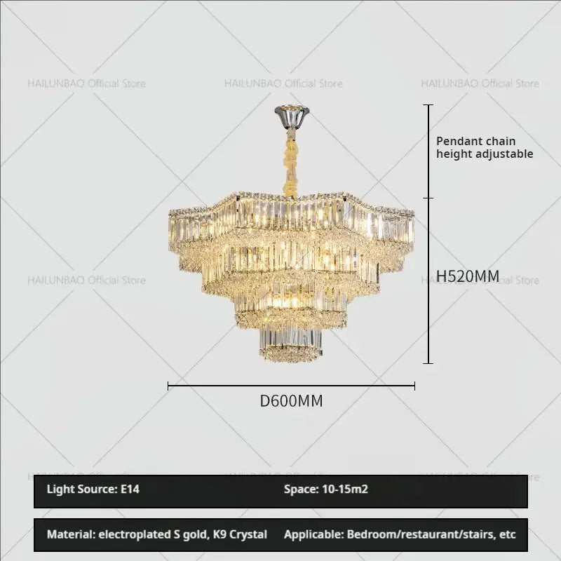 European chrome multi tier light crystal chandelier dining room