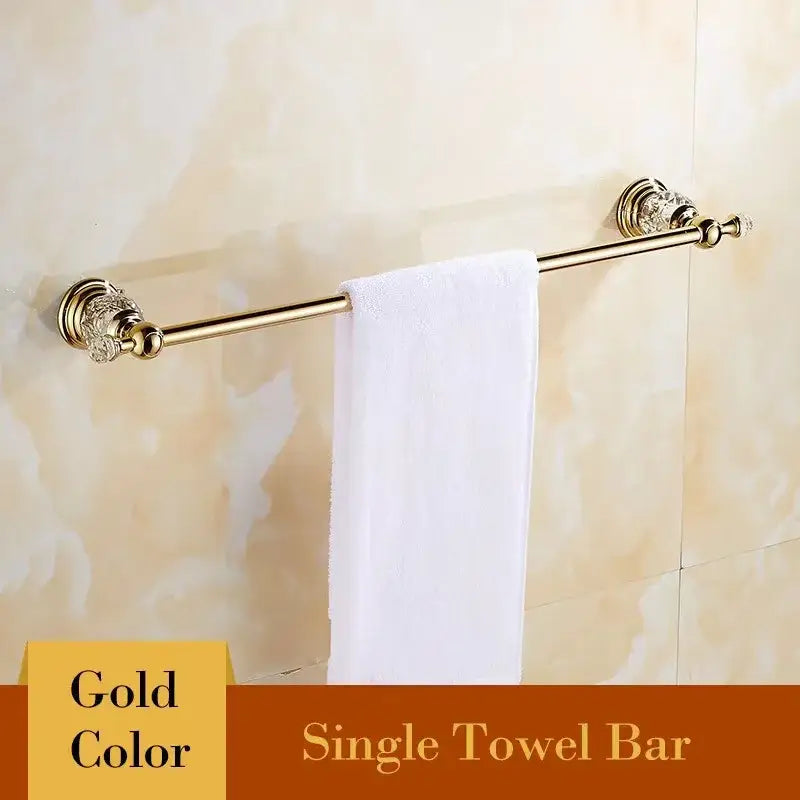 European gold and crystal bathroom towel rack with toilet brush holder