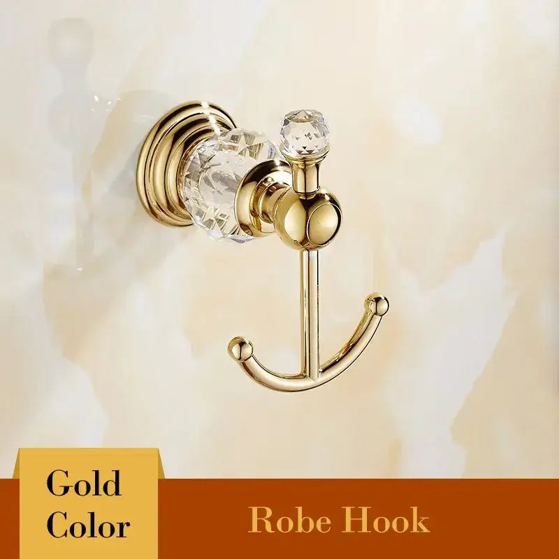 European gold and crystal bathroom towel rack with toilet brush holder