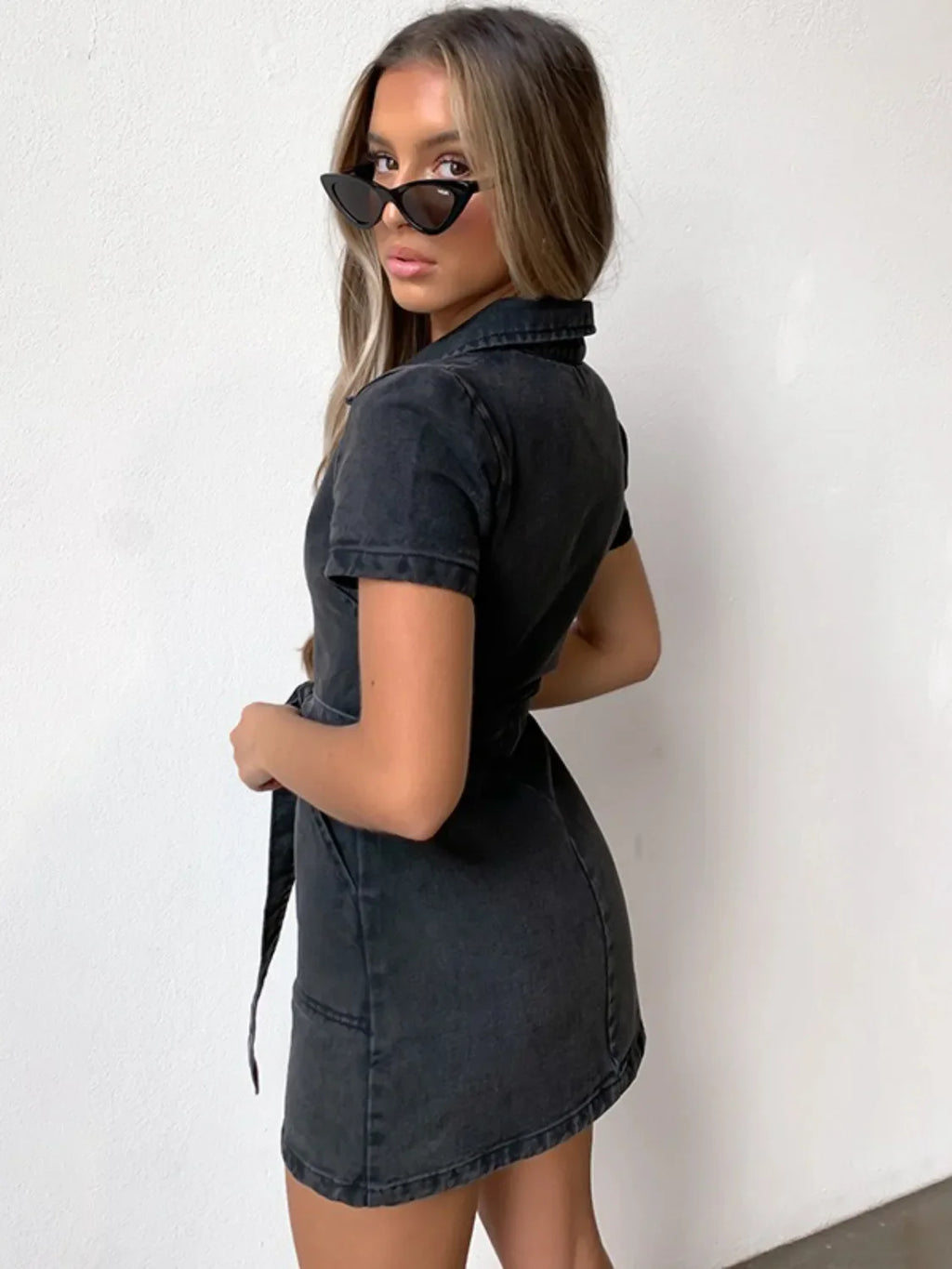 Full Size Zip Front Sleeve Denim Dress Plus Size