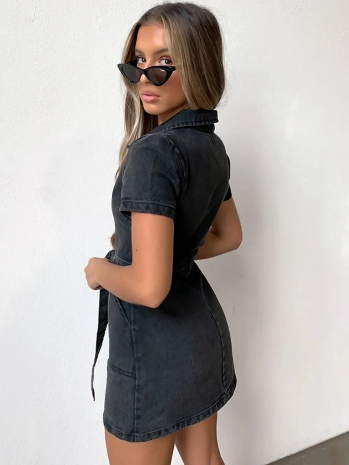 Full Size Zip Front Sleeve Denim Dress Plus Size