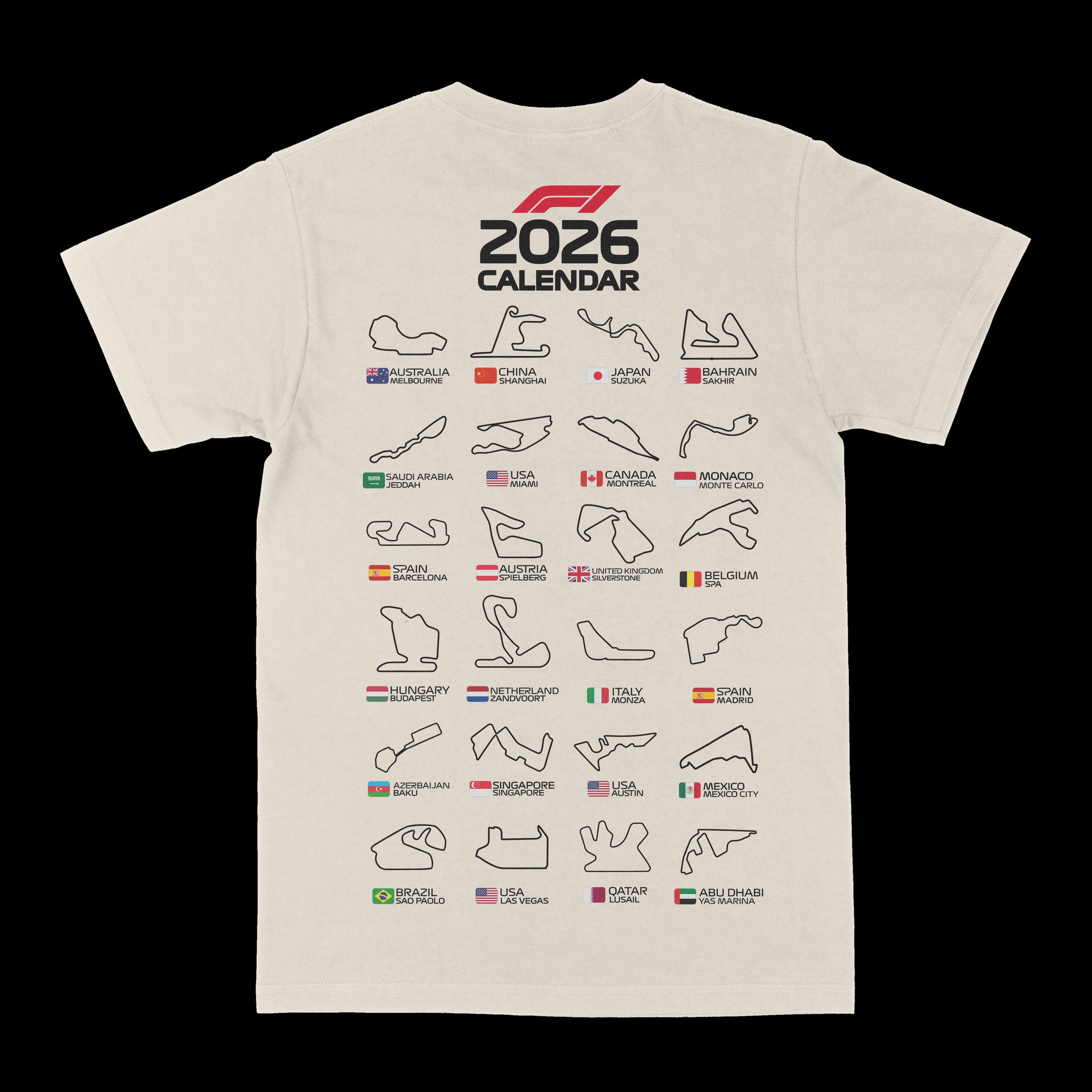 F1 2026 Race Calendar Graphic Tee