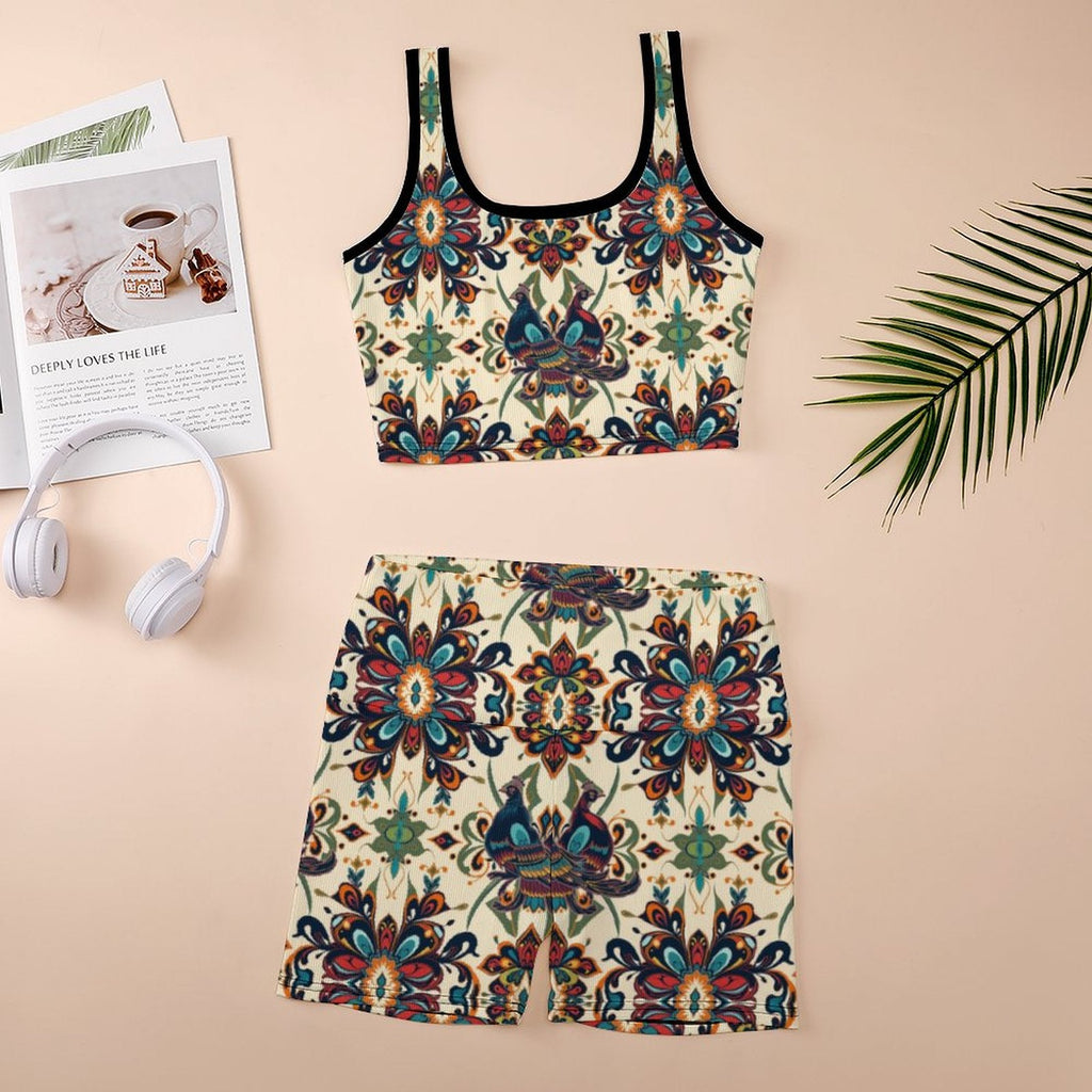 Custom Printed Patterned Ribbed Yoga Sets