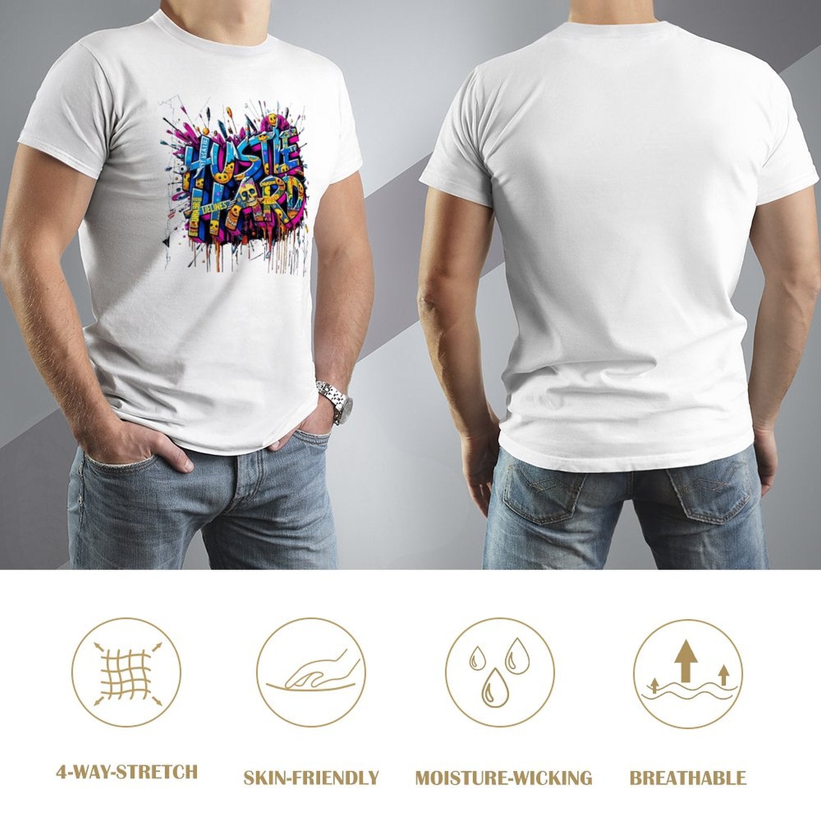 Men's Tee "Hustle Hard" Streetwear Design by Crown Co.👑